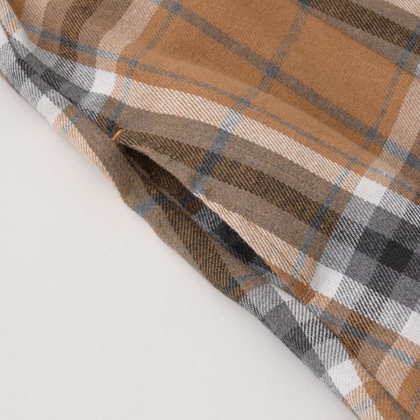 日本 Lycee mine - 法蘭絨浪漫細節長袖洋裝-卡其格紋