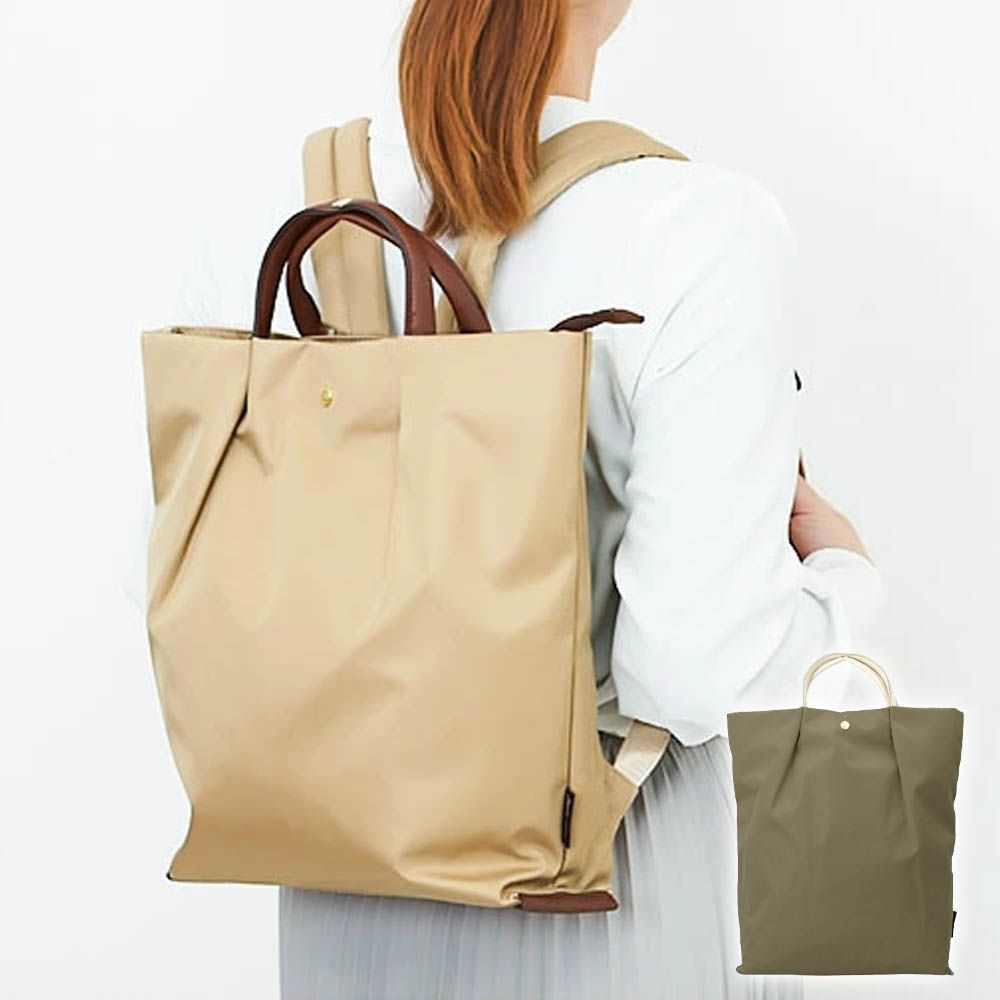 肩樂 光澤感防潑水手提/後背包-(可放A4)-淺棕 (34x28cm)