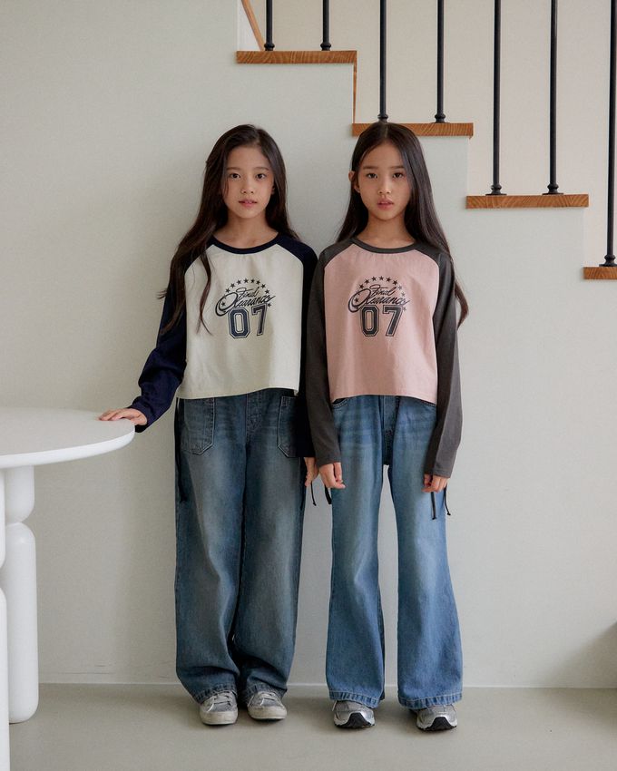 韓國 sm2 - 復古Y2K長袖短版上衣-深灰X粉