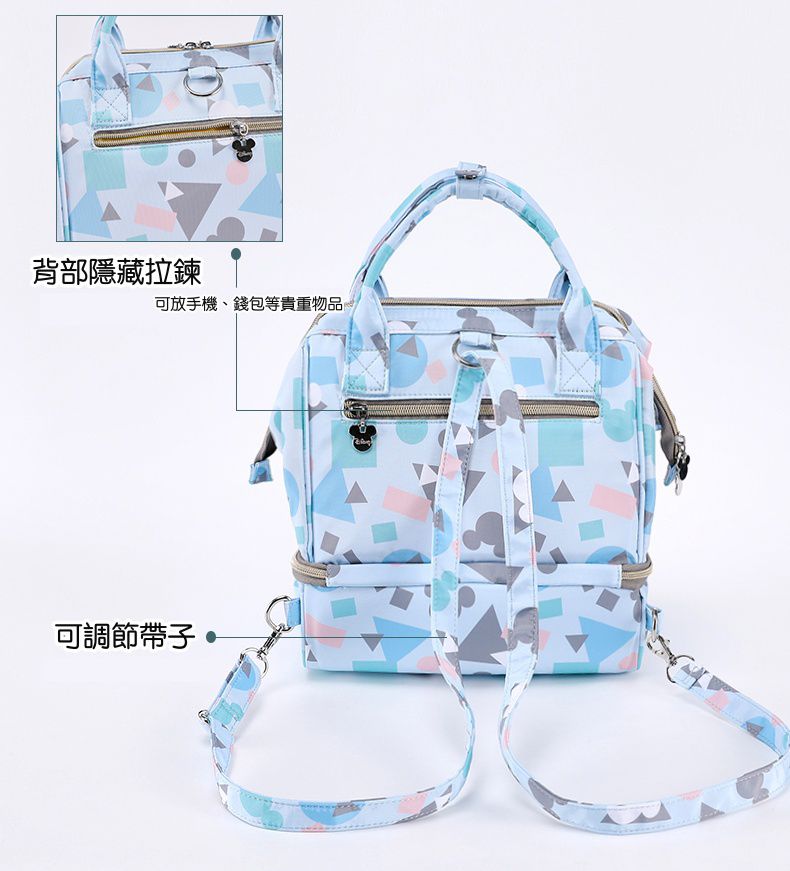 卡通人物防水手提包/媽媽包-幾何米奇-藍色 (24x26x17cm)