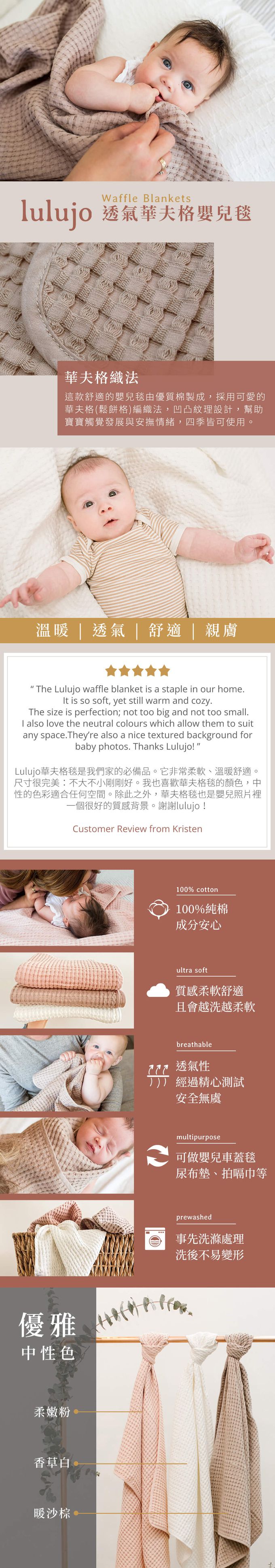 加拿大 lulujo - 透氣華夫格鬆餅格紋毯-柔嫩粉