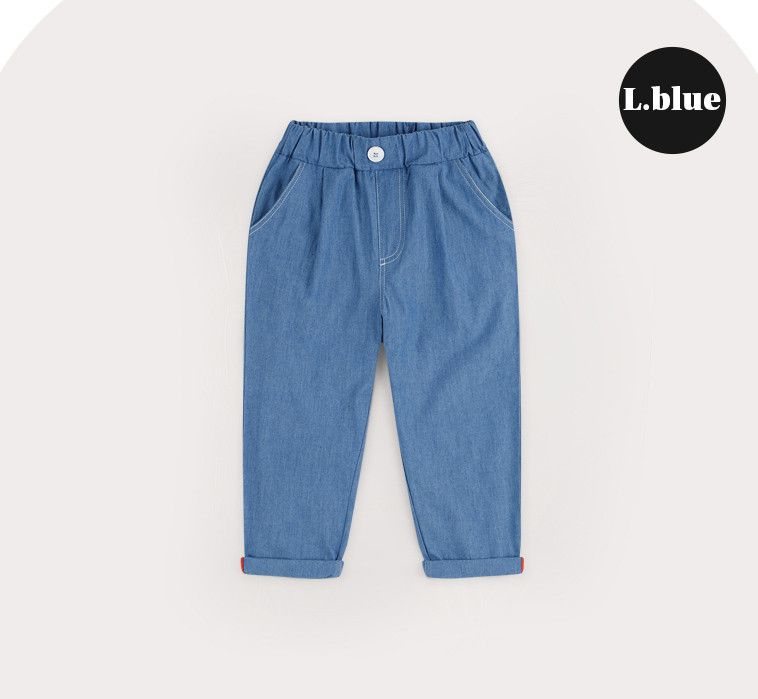 韓國 HEJMINI - 搖滾爆米花口袋丹寧褲-藍