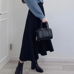 日本 GRL - 優雅百褶下擺設計魚尾裙-黑