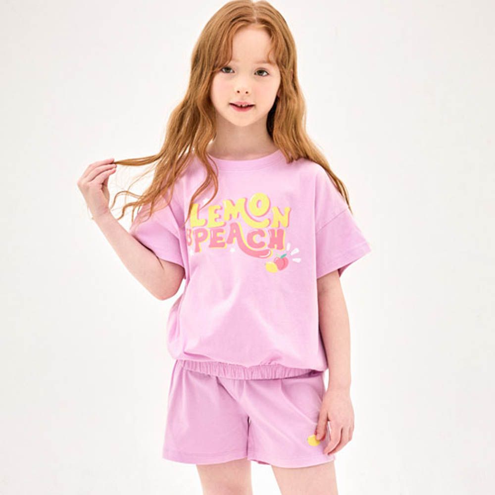 酸甜蜜桃檸檬短袖套裝-粉紫