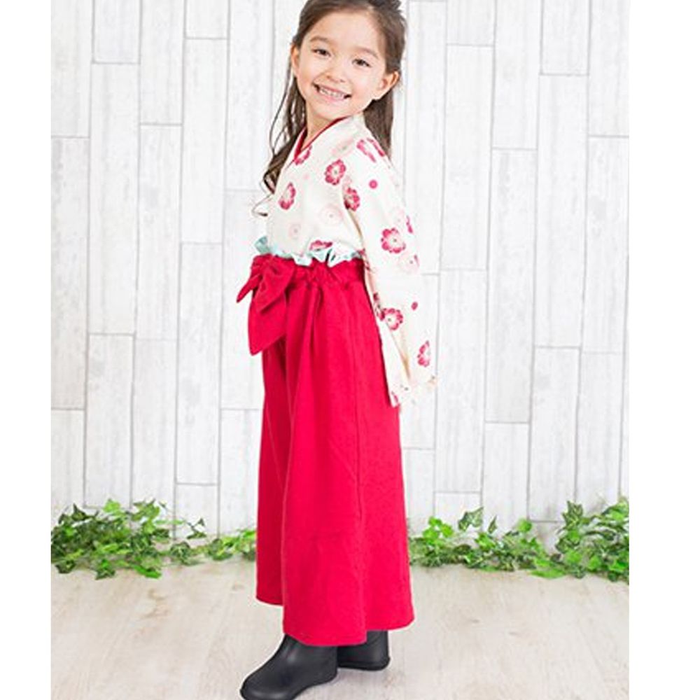 日本 Chil2 - 純棉日本傳統袴/和服(兩件式)-梅花-紅