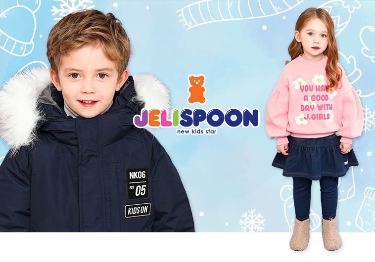 韓國 Jelispoon - PLAY印內刷毛長袖套裝-藍