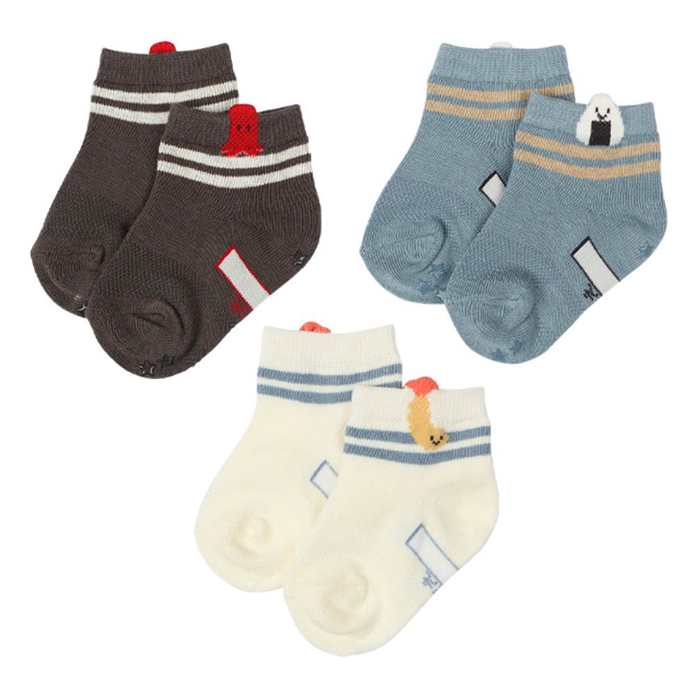 短襪3雙組-美食-米白色 (9~14cm)