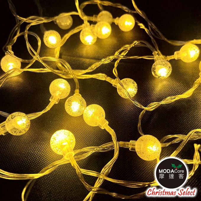 MODACore 摩達客 - 摩達客-浪漫氣氛20燈LED造形聖誕燈串(暖白光透明線/USB充電/八段功能控制)-暖白氣泡圓球款