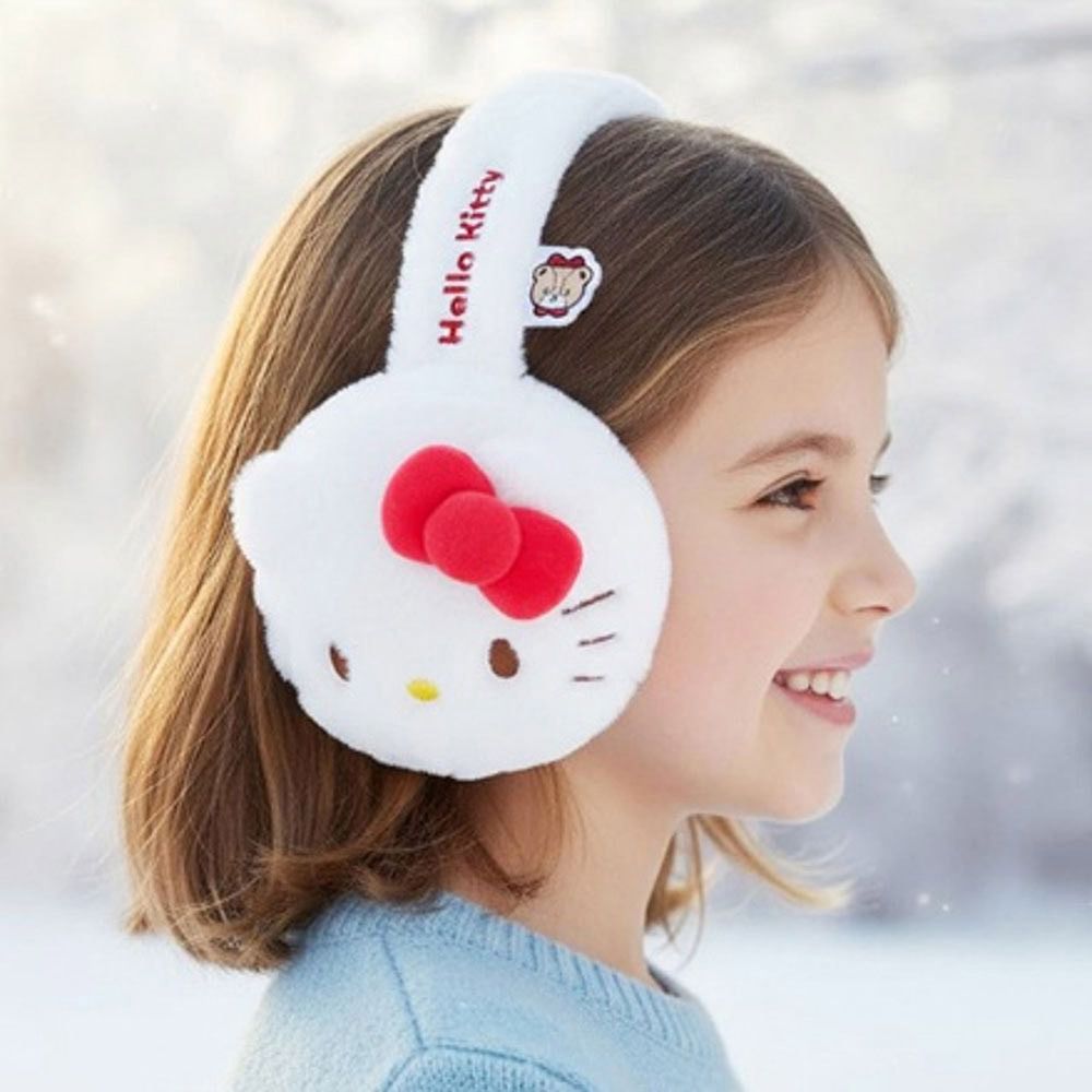 冬日保暖毛絨造型耳罩-卡通人物凱蒂貓-白