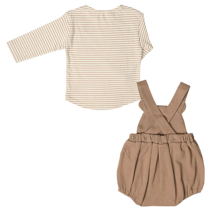 akachan honpo - 吊帶褲+T恤-動物-咖啡色