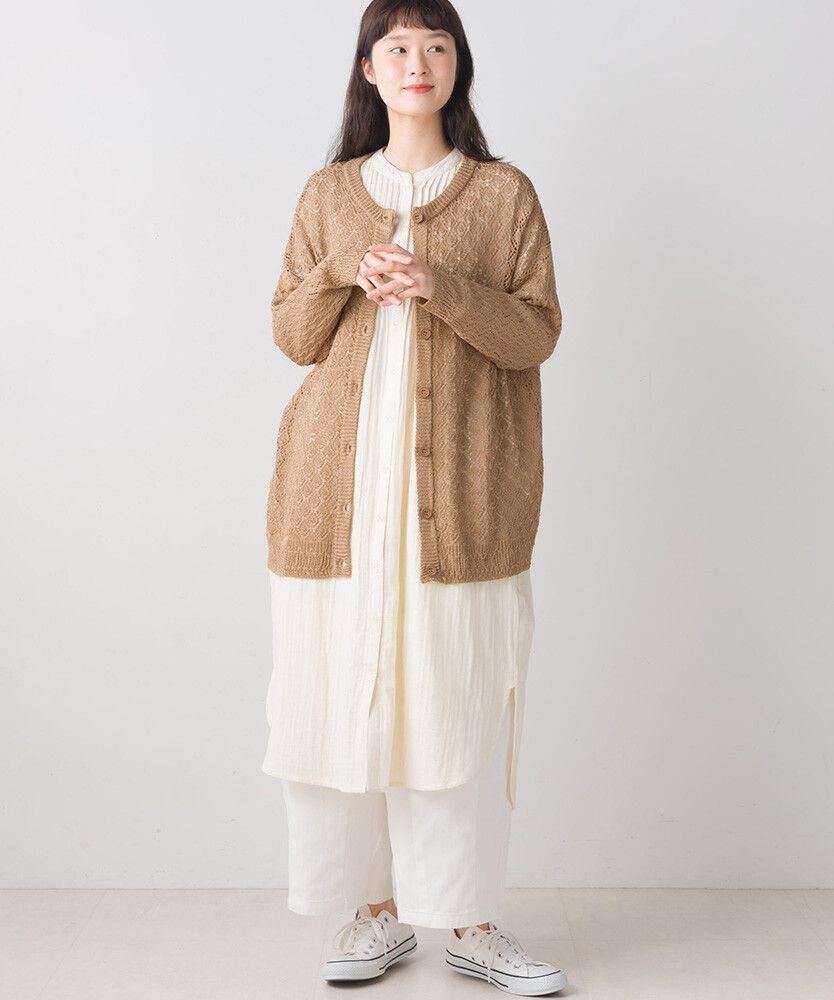 日本女裝代購 - 2WAY幾何鉤針編織薄外套-石墨灰