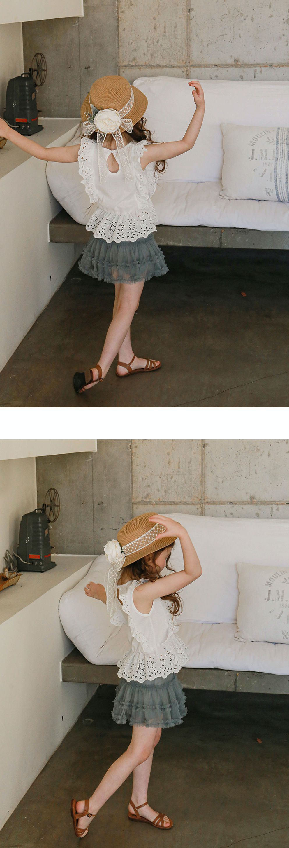 韓國 PuellaFLO - 鏤空荷葉無袖上衣-象牙白