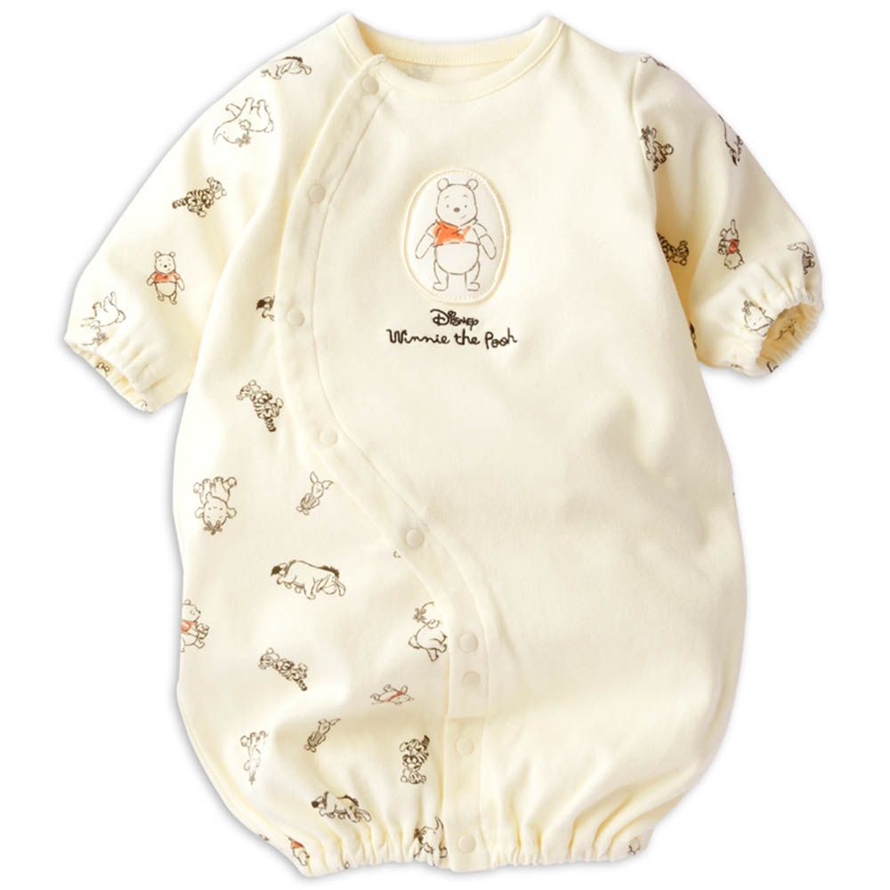 長袖連身衣-小熊維尼 附布貼-米白色 (50~60cm)