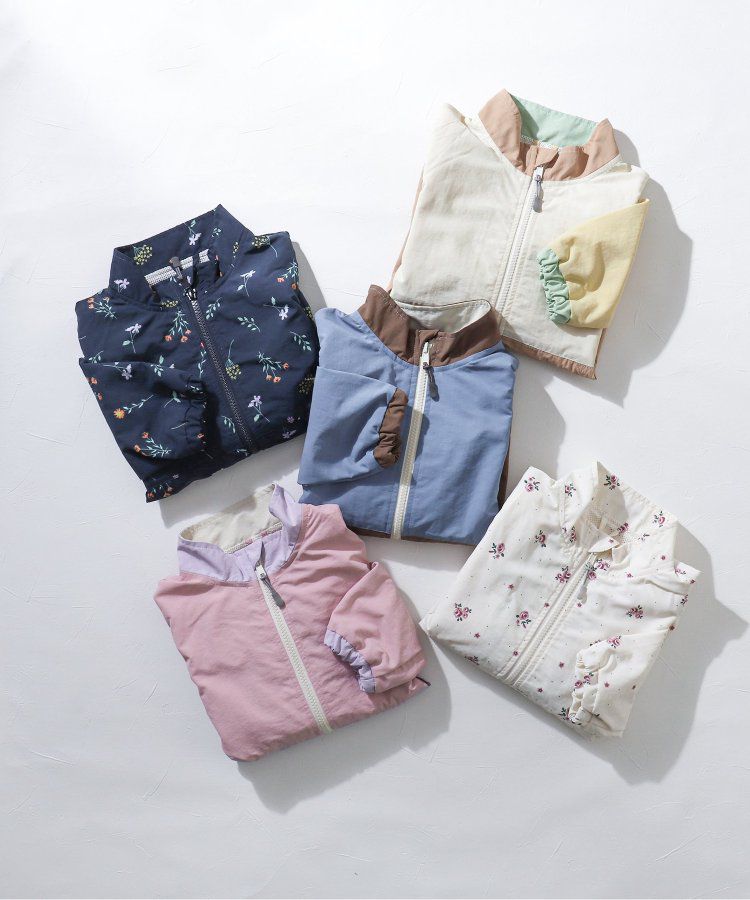 日本 apres les cours - 潑水加工 輕量印花風衣外套-撞色-藍棕系