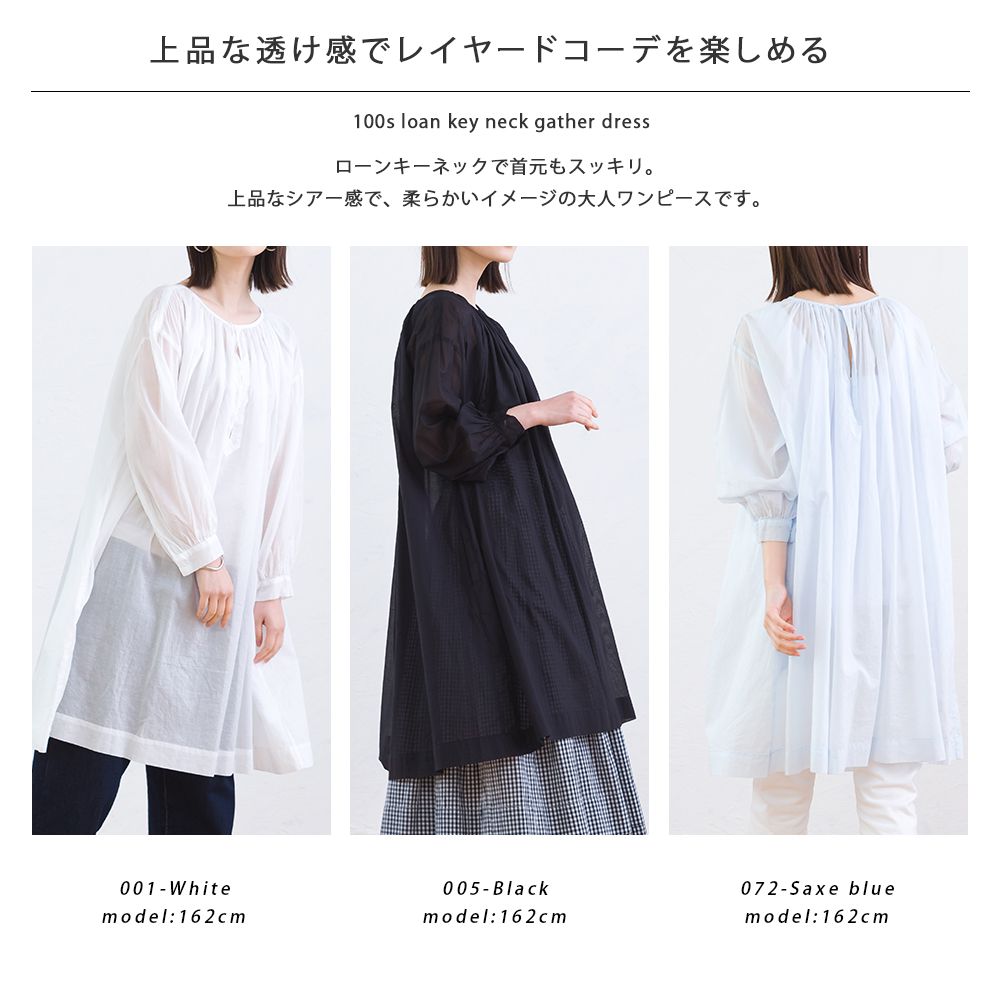 日本 OMNES - 微透膚圓領落肩長袖洋裝-白