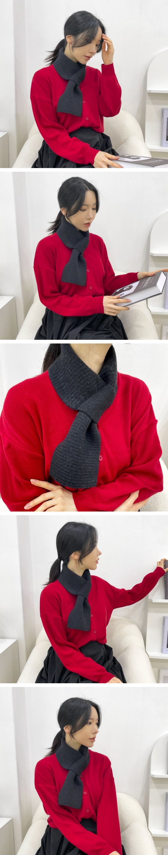 韓國 MAY - 素雅鬆餅紋穿洞式圍巾-黑