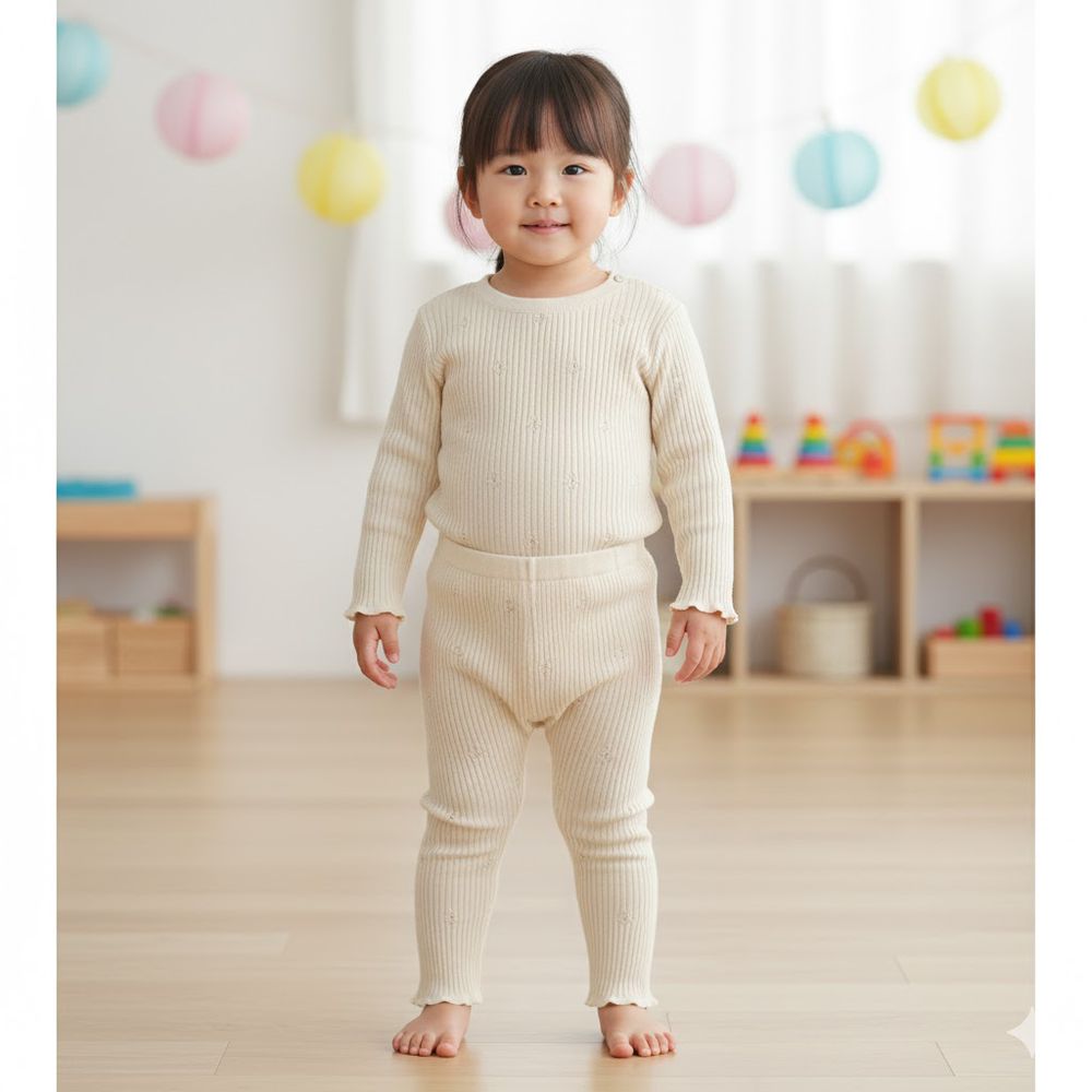 針織內搭褲-小花-米白色