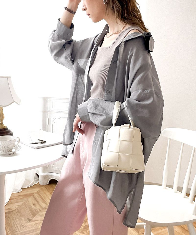 日本 Classical Elf - 百搭慵懶感透膚長袖襯衫-薰衣草