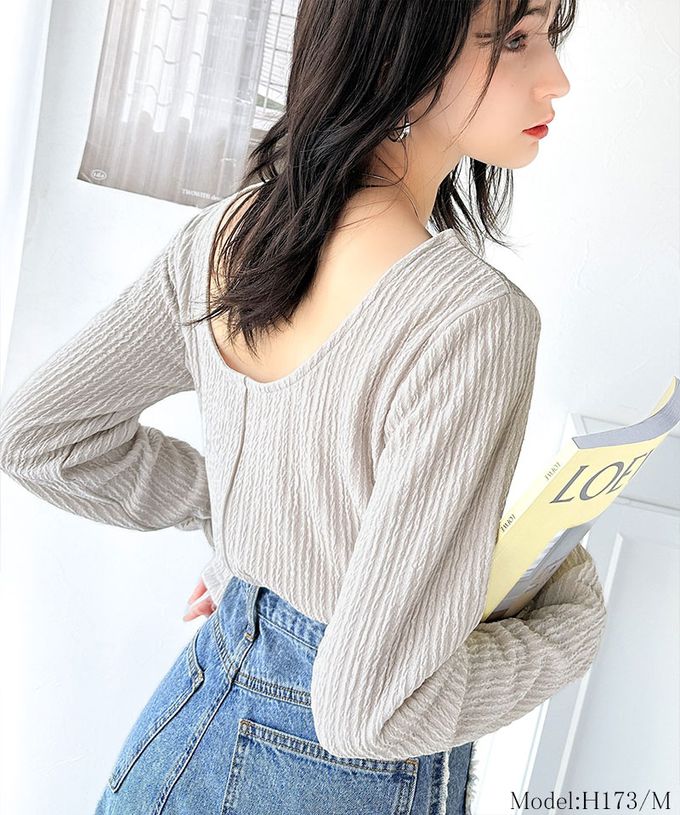 日本 Classical Elf - 前後2way微光澤紋理長袖上衣-藍