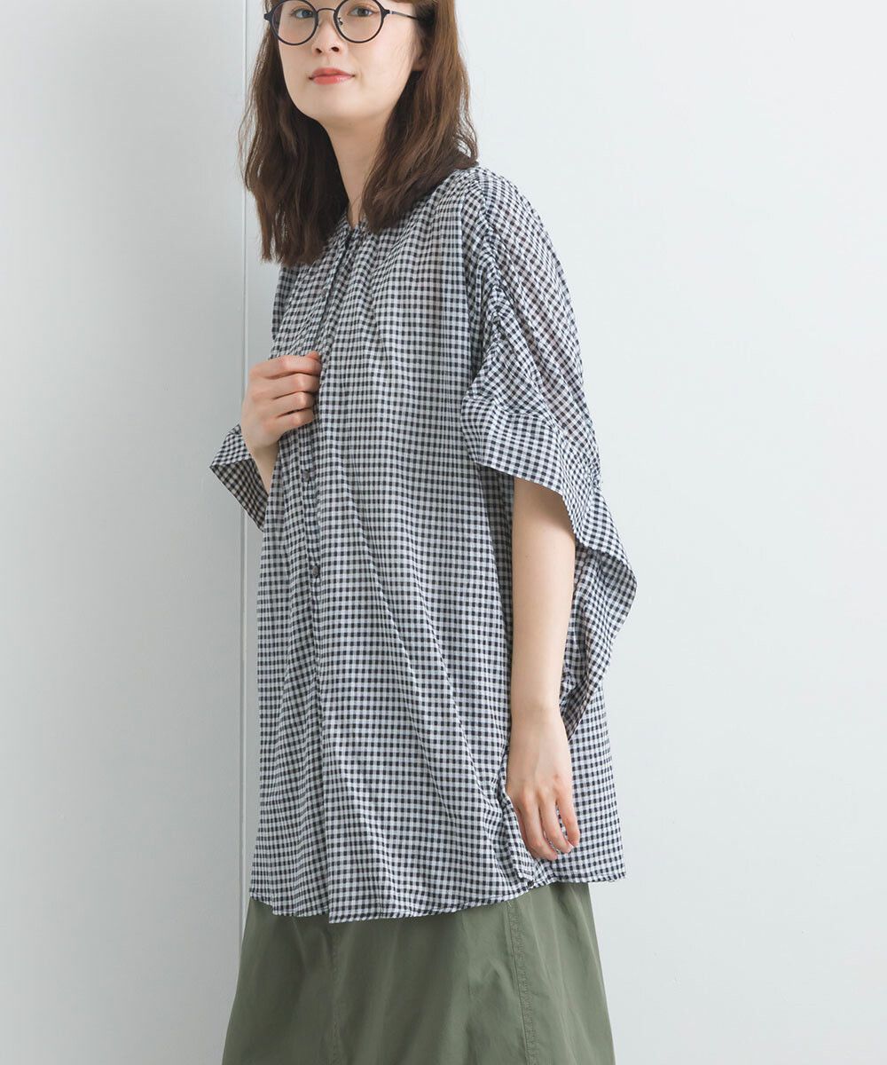 日本女裝代購 - 100%印度棉 質感百搭落肩短袖襯衫-經典黑