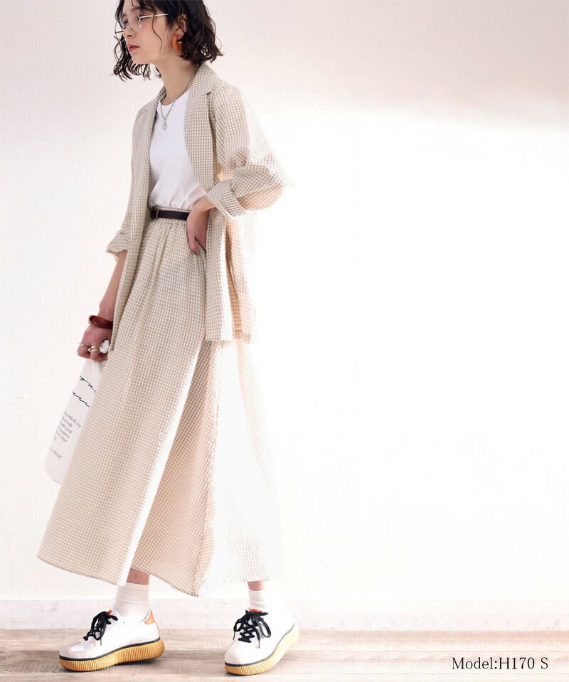 日本 Classical Elf - 春日休閒百搭長裙-直條紋-水藍