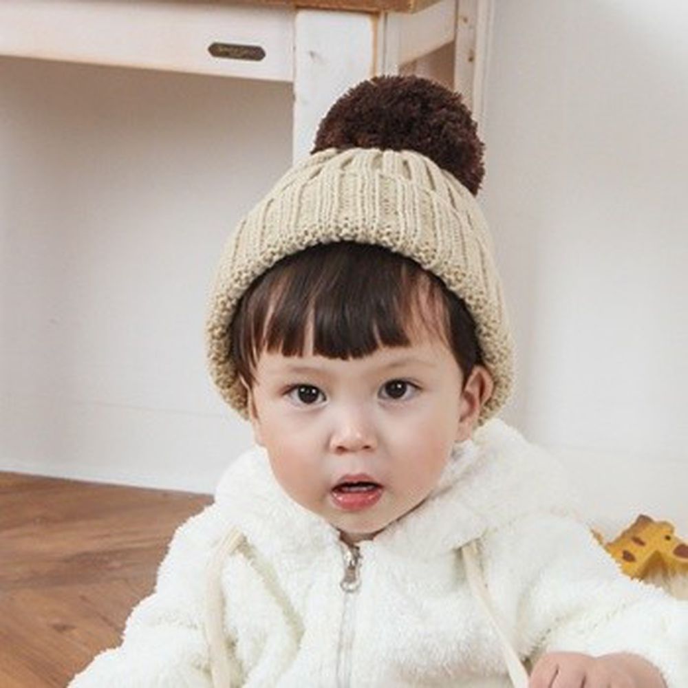 韓國 Babyblee - 大毛球針織毛線帽-杏 (FREE)