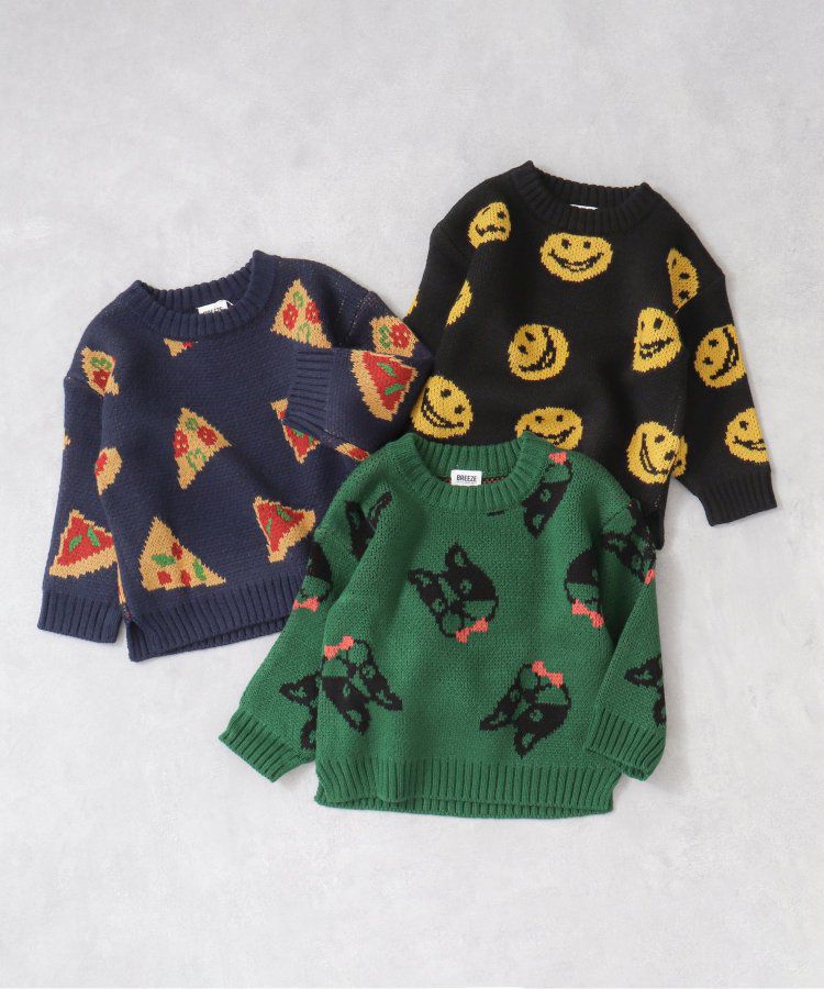 日本 BREEZE - 童趣印花柔軟針織毛衣-微笑-黑