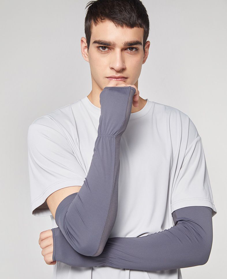 抗UV冰絲防曬袖套(透氣網眼)-男款-深灰色