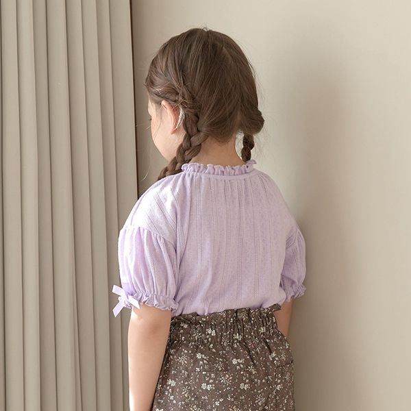 日本 Lycee mine - 可愛緹花泡泡短袖上衣-水藍