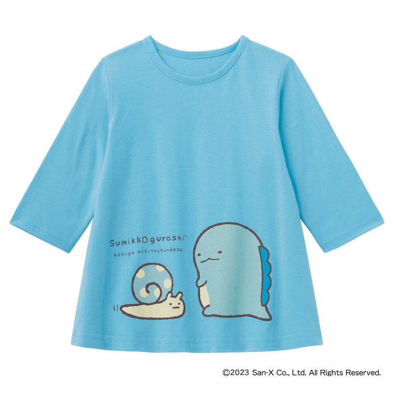 日本千趣會 - 角落生物純棉七分袖上衣-企鵝-綠