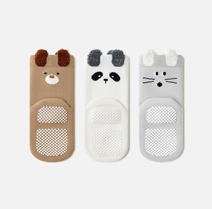 立體毛毛耳朵小動物無骨點膠防滑短筒襪