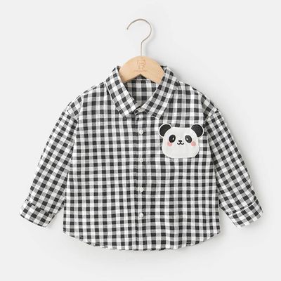 CUTEPANDA'S - 休閒百搭長袖襯衫-小熊貓-黑白格