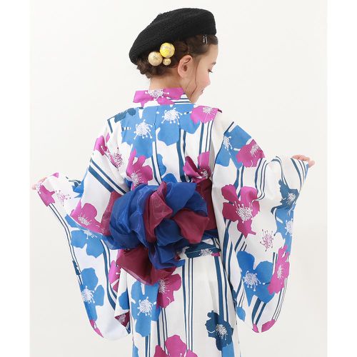 日本 devirock - 上下穿搭式浴衣華麗4件組-繁盛花朵-藍紫