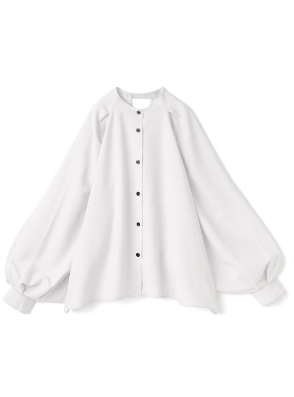 日本 GRL - 圓領大澎袖雪紡長袖襯衫-天使白