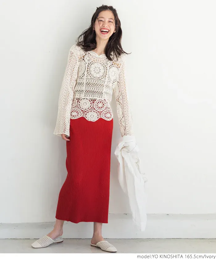 日本 COCA - 萬花筒雕花鉤針罩衫-淺杏