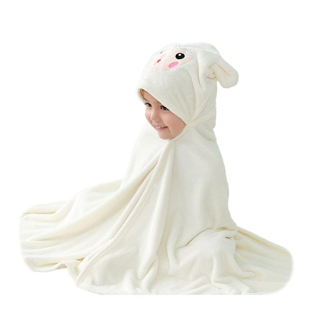 JoyNa - 兒童連帽浴袍 珊瑚絨浴巾斗篷-小綿羊-米白