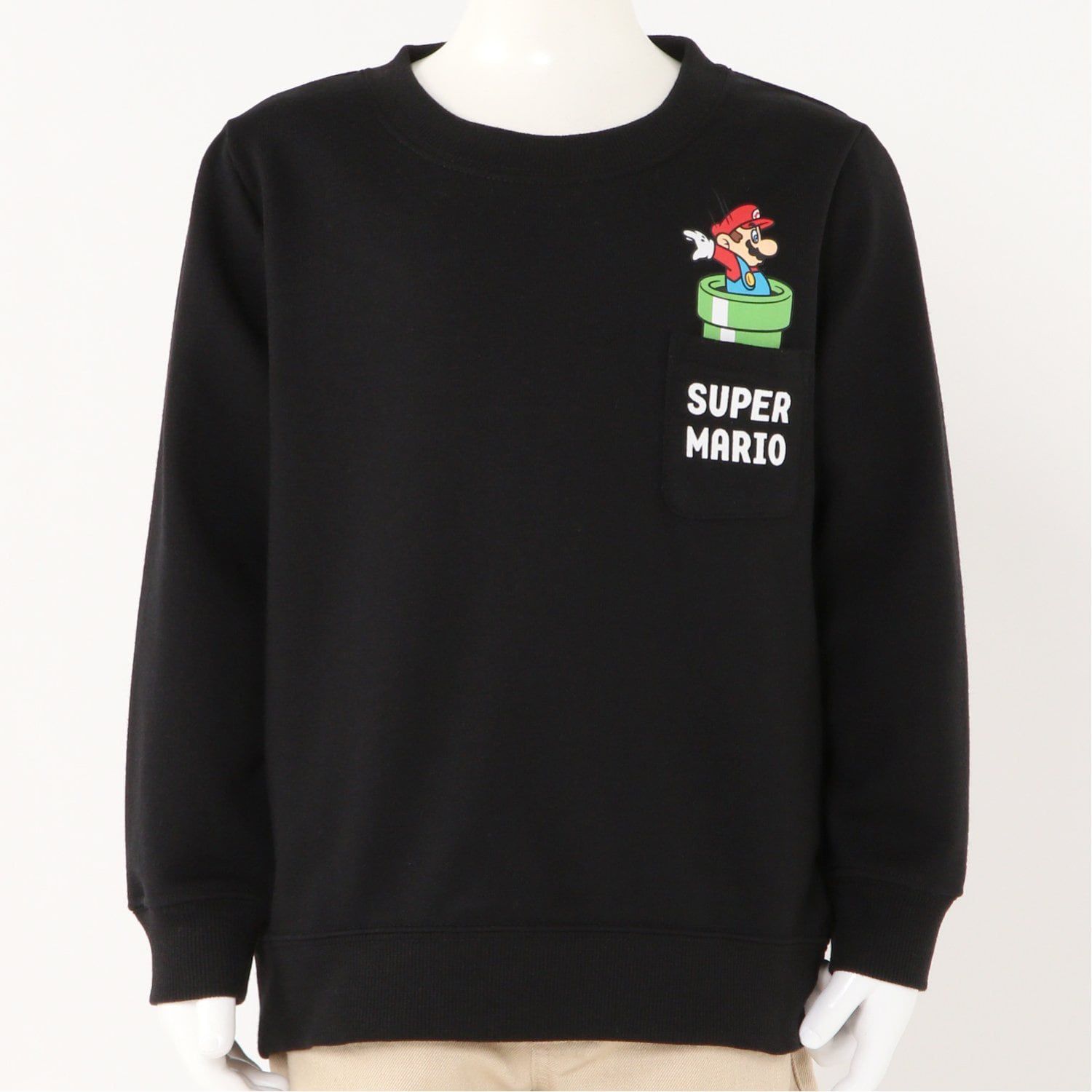 日本千趣會 - Nintendo系列 印花圓領長袖上衣-瑪利歐水管-簡約黑