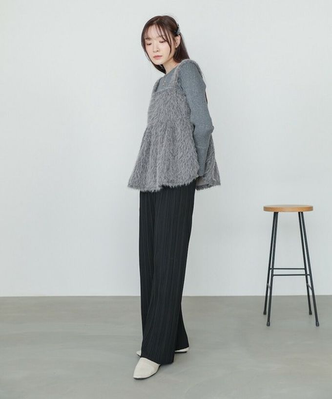 日本 Bab - 光澤修身細百褶舒適長褲-深咖啡