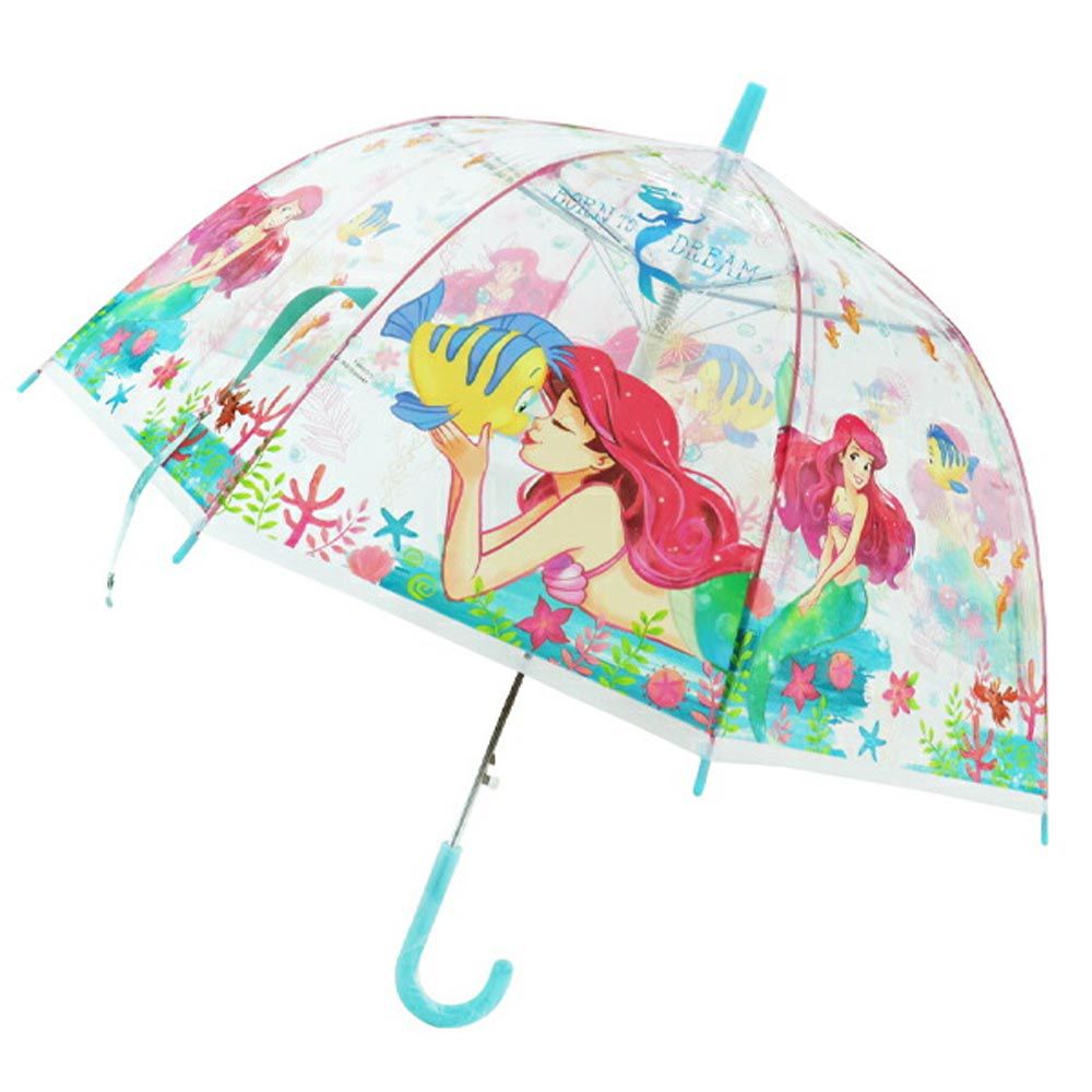 日本 J'S PLANNING - 小孩最愛印花透明直傘-小美人魚-粉綠 (55cm)