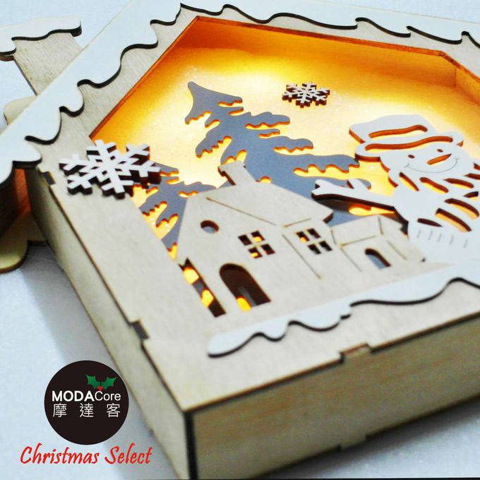 MODACore 摩達客 - 聖誕木質雪人聖誕屋LED夜燈擺飾(電池燈)
