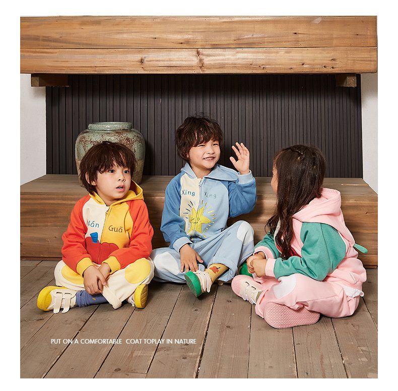 Minizone - 連帽撞色休閒長袖外套-星星-藍+杏