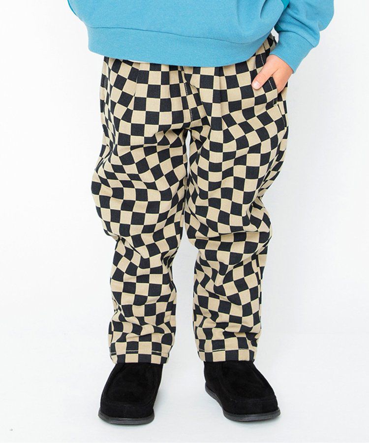 日本 BREEZE - 斜紋布保暖廚師褲-棋盤格-黑米
