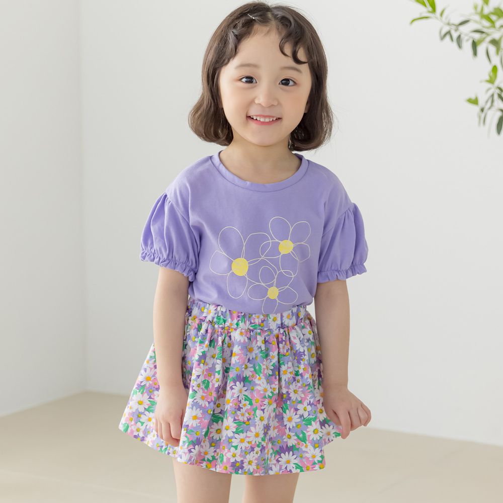 韓國 Orange Mom - 活力花朵套裝-紫上衣X紫裙