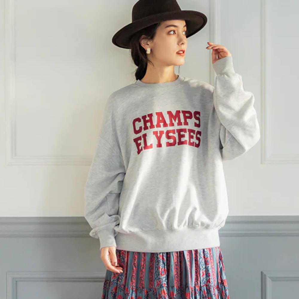 美式LOGO圓領長袖大學T-CHAMPS-洋紅