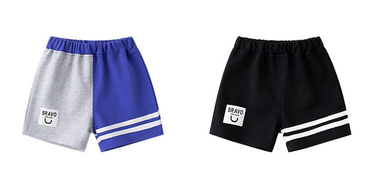 純棉腰鬆緊短褲-條紋款-黑