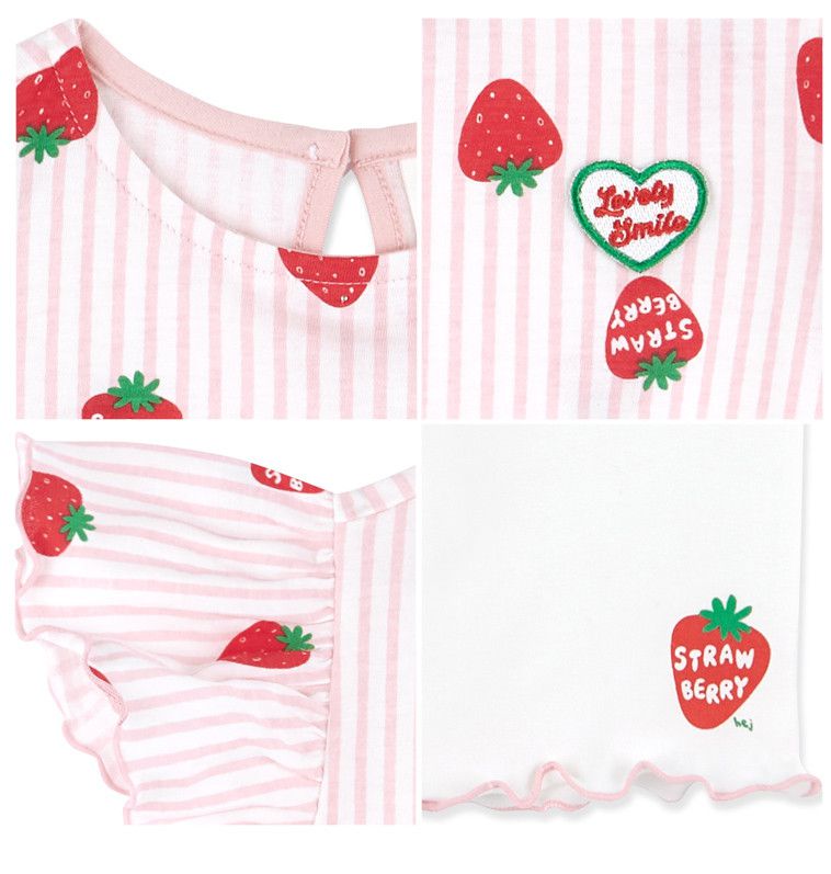 韓國 HEJMINI - 荷葉袖滿版草莓套裝-粉紅