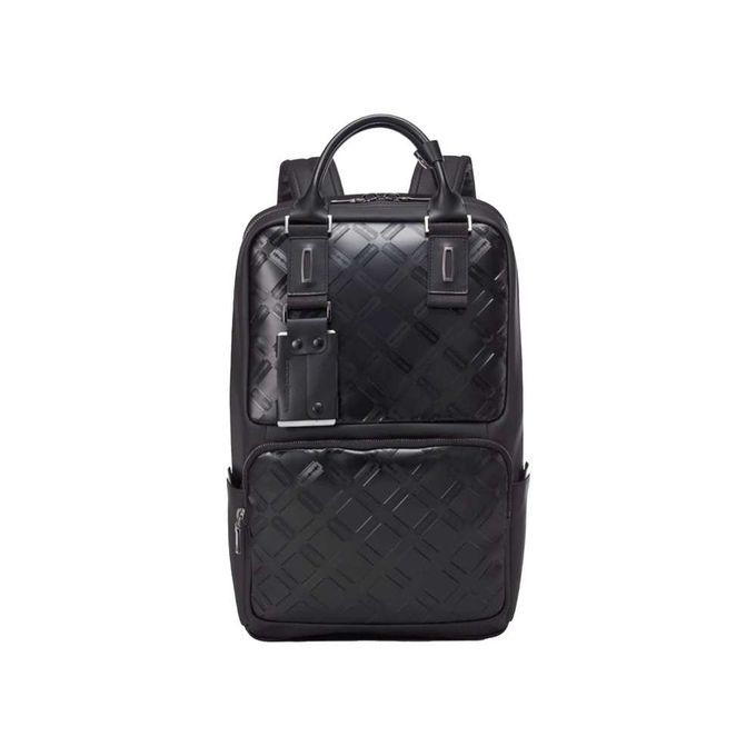 摩達客韓國進口COOD GEAR_REX001黑霧光刀刻紋頂級時尚商務雙邊後背包電腦包15L/可攜至14吋筆電/防潑水/人體工學 (黑)