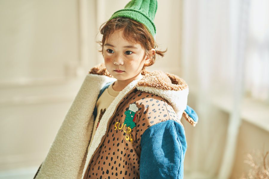 韓國 Mimico - (雙面可穿)熊耳朵豹紋外套-咖啡X藍綠