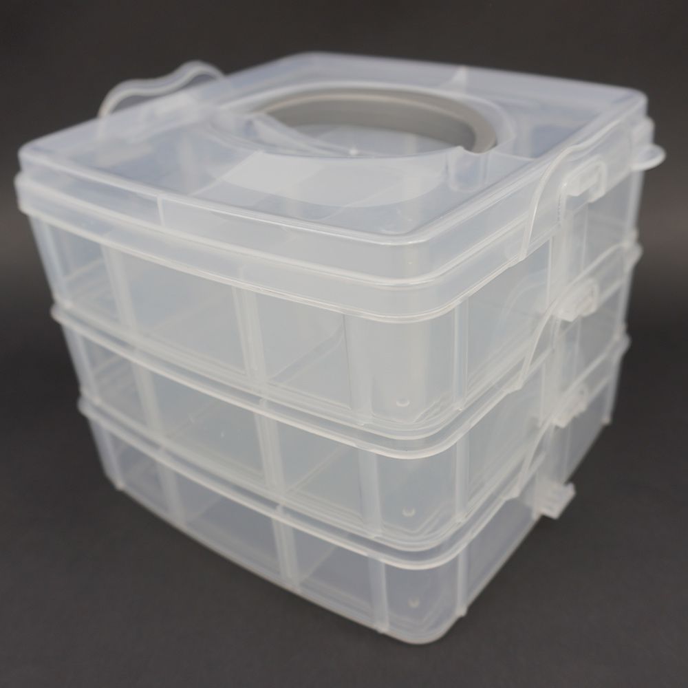 韓國 Color Story - 三層分隔拼豆收納盒(18格/透明/W16*L15*H13cm)