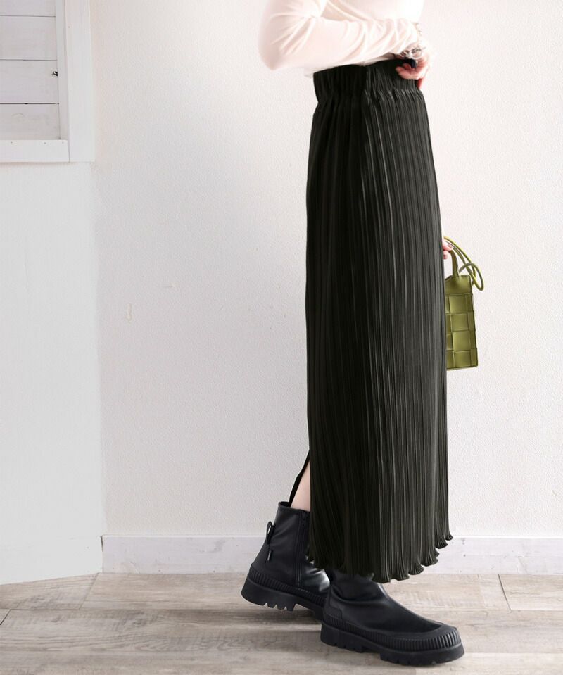 日本 Classical Elf - 經典楊柳百摺直筒裙-米杏